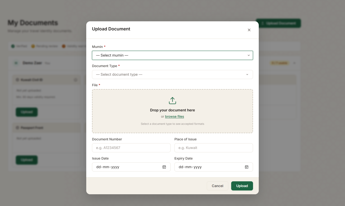 Document upload form