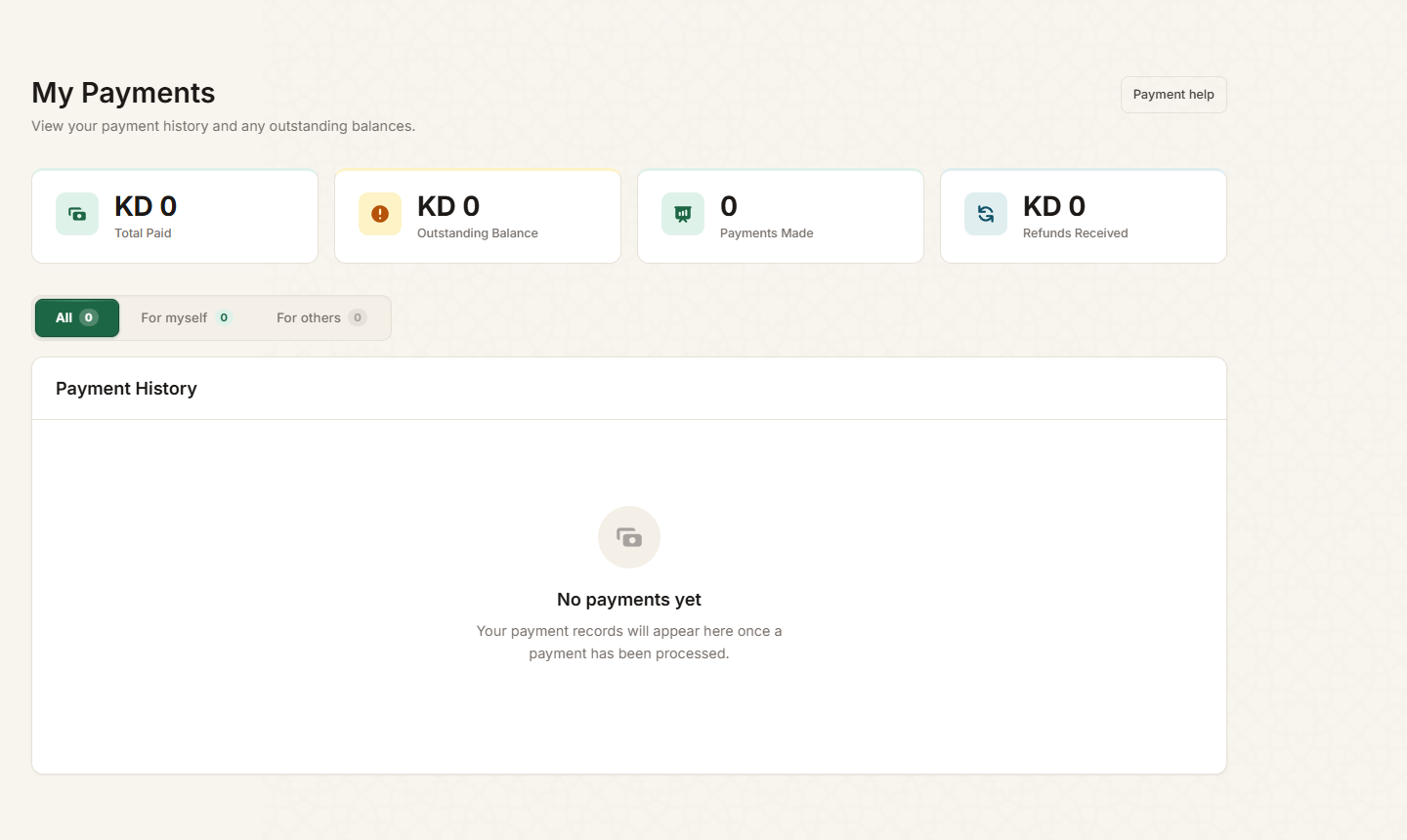 My Payments with balance and payment history